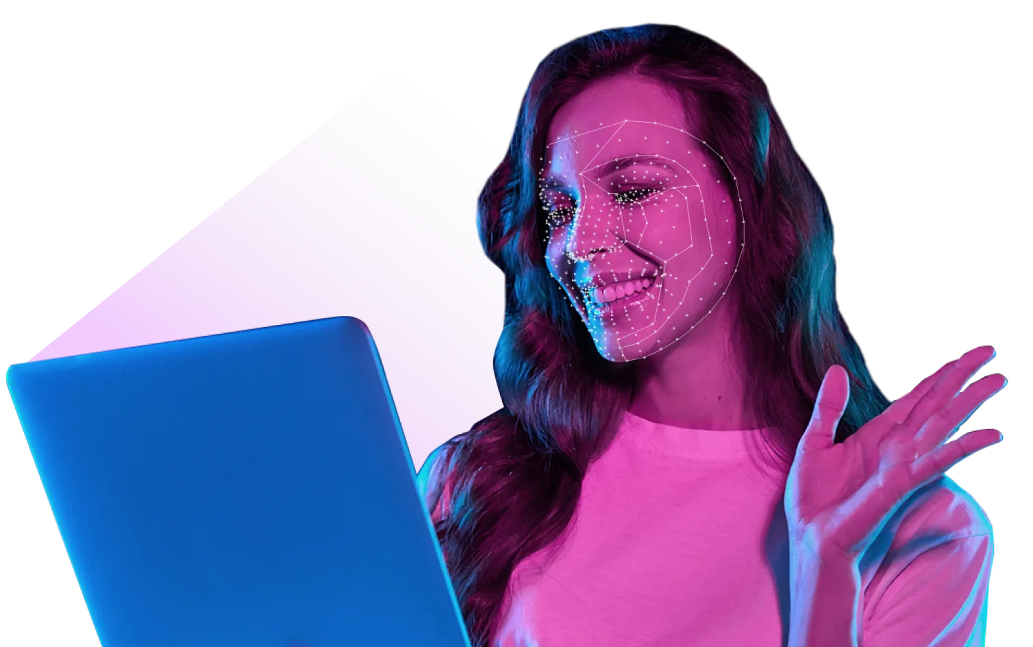 Woman using a laptop while Wantent maps her facial expressions